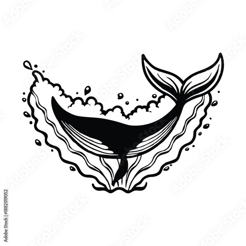 Whale tail silhouette ocean splash