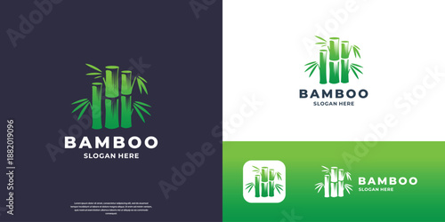 Creative modern Bamboo logo template. Green bamboo trees vector design.
