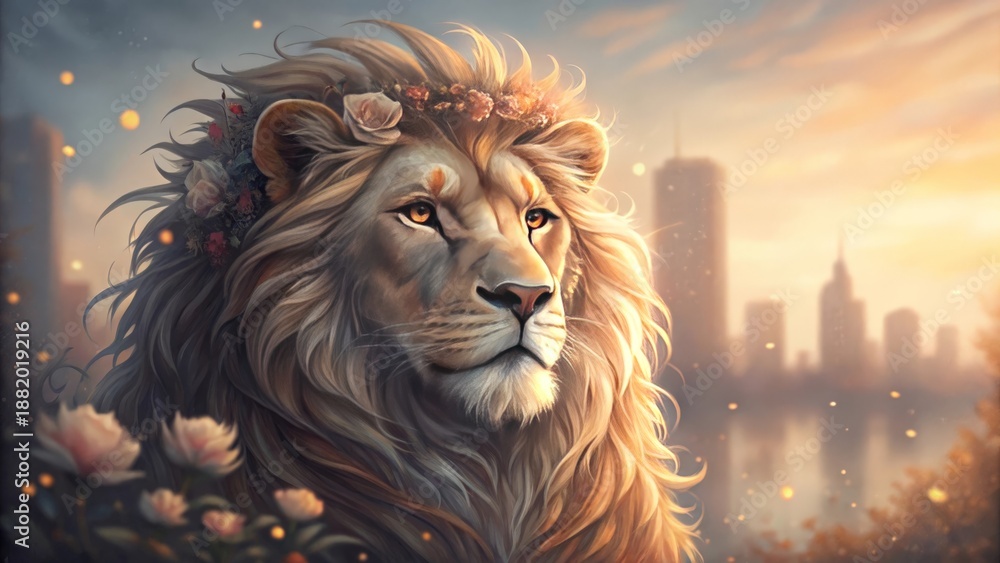 Fototapeta premium Abstract Watercolor Portrait of a Majestic Lion with Gigapixel Detail v2