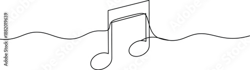 A minimalist line drawing of a musical eighth note on a wavy line