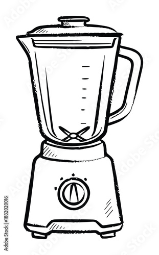 Blender sketch illustration. Kitchen appliance with pitcher, base, control knob graphic for design projects.