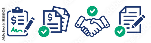 Business document icons set isolated on white background concept of signing contract deal partnership negotiation agreement paperwork successful cooperation investment