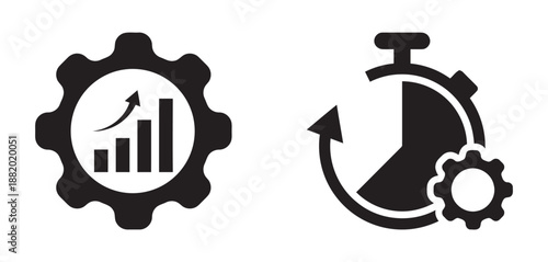 Business performance icons set optimization and growth management tools success measurement elements productivity improvement symbols efficiency analysis development process progress tracker