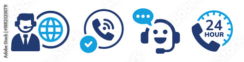 Call Center Service and Global Support Icon Set Including Around the Clock Service Isolated On White Background
