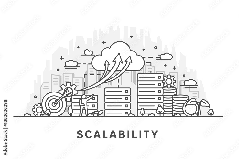 Obraz premium Abstract concept of scalability, illustrating growth, expansion, and adaptability in business, technology, or systems with a modern visual style. Editable stroke.