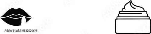 A minimalist illustration of a pair of lips and a container of cream on a white background