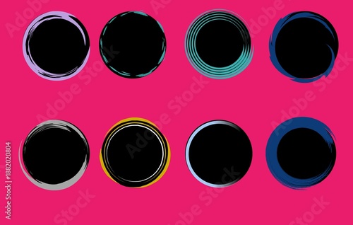 Dark Circular Badge Frames with Neon Glow – Modern Ring Icons SetDark Circular Badge Frames with Neon Glow – Modern Ring Icons Set