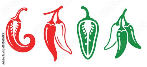 Chili peppers vector art. Red and green spicy vegetable, cooking ingredient for culinary designs.