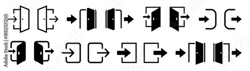 Collection of door enter and exit icons symbol vector shape line and solid style on white background for web design interface element for application