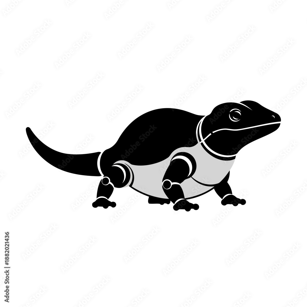 Fototapeta premium A stylized black and grey illustration of a futuristic robotic lizard creature
