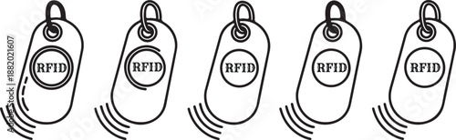 RFID Key Fob Line Art Icon Set. Wireless Radio Frequency Identification Tag Vector Symbols.