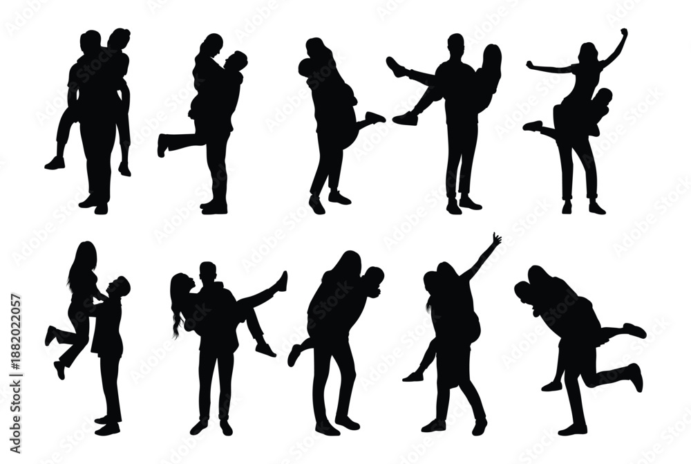 Obraz premium Couple love silhouette set with romantic poses isolated on white background vector illustration
