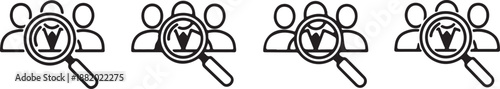 Hiring and Recruitment Line Art Icon Set. Human Resources Talent Search and Candidate Selection Vector Symbols.