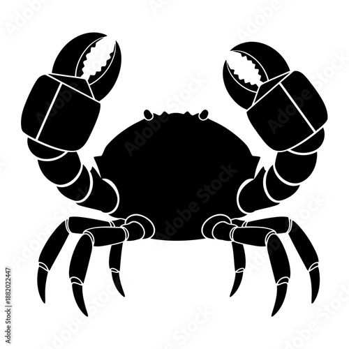 A black silhouette icon of a crab raising its large claws in a defensive pose.
