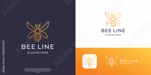 premium honey bee logo design. inspiration bee line modern concept with gradient color branding.