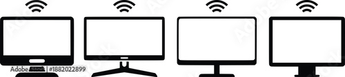 Wireless Monitor and Smart TV Screen Icons Set – Black Flat Vector