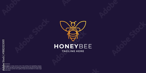 rounded linear bee logo design creative honey bee line art style.