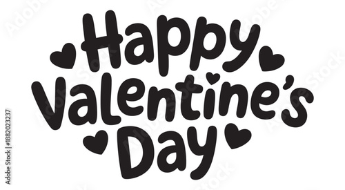 Happy Valentine's Day typography bold playful bubble letters, integrated heart shapes, decorative accents, vector design for romantic greeting cards, banners, print, digital