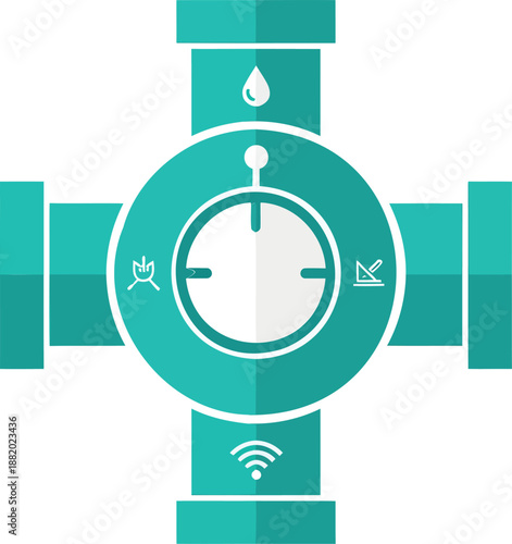 Graphic illustration of a Top Down Smart Irrigation Valve for Precision Farming