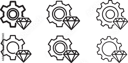 Gear and Diamond Line Icons Set. Premium Quality Settings and Production Symbols.