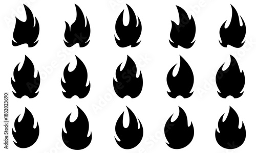 various fire silhouette signs, isolated on white background.vector