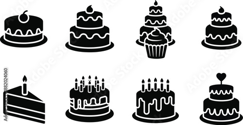 Cakes and desserts graphic icons. 