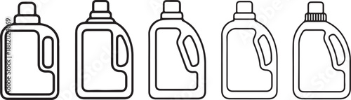 Laundry Detergent and Bleach Bottle Icon Set. Plastic Cleaning Liquid Jug Vector Symbols.