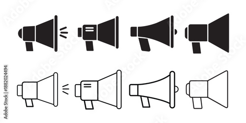 Mega phone icon vector set. Megaphone, Loudspeaker icon. Silhouette of megaphone symbol and sign. Vector ilustration. Vector loudspeaker icon.