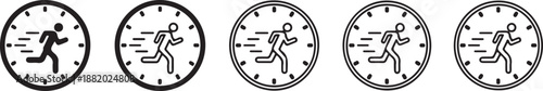 Set of Running Man Inside Clock Icons Isolated on White Background. Speed Time Limit Vector Symbol.