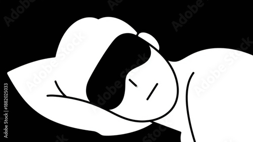 Simple illustration of a person sleeping soundly with an eye mask. Minimalist. Line art. Healthy habits. Sleep cycle.
