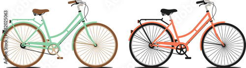 Vintage City Bicycles Set with Classic Urban Design and Retro Style Flat Vector Illustration