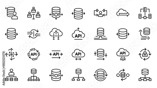 Black and white API database icons.