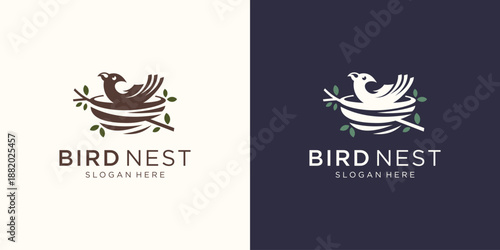 creative bird nest logo design vector illustration