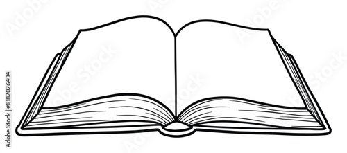 Detailed line art of an open book, ideal for use as a graphic element in design and educational material.