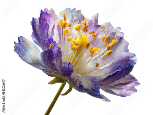 Beautiful flower with delicate purple and white petals, showcasing vibrant yellow stamens, exuding sense of elegance