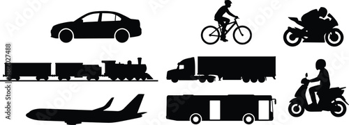 Transportation and Vehicle Silhouettes Collection Isolated on White Background