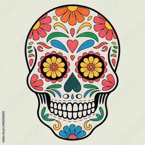 Colorful Sugar Skull Illustration – Mexican Day of the Dead Floral Design