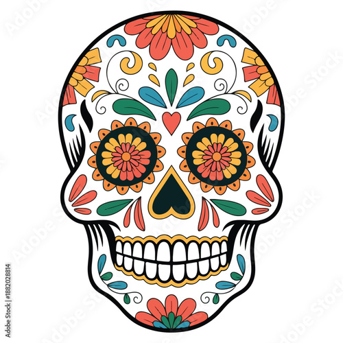 Colorful Sugar Skull Illustration – Mexican Day of the Dead Floral Design