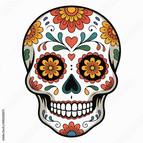 Colorful Sugar Skull Illustration – Mexican Day of the Dead Floral Design
