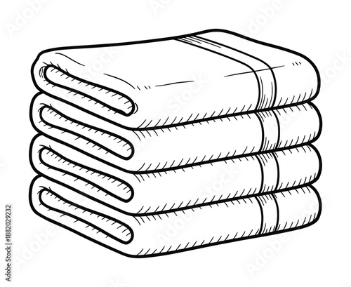 Folded towels vector illustration. Fresh linens, clean clothes. Household textile drawing isolated.