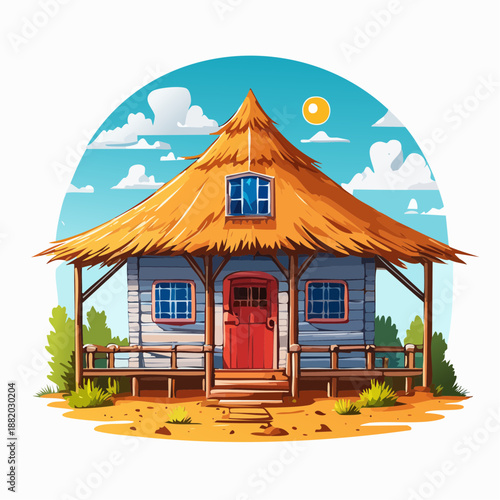 Hütte mit Strohdach - Cartoon Comic Stil