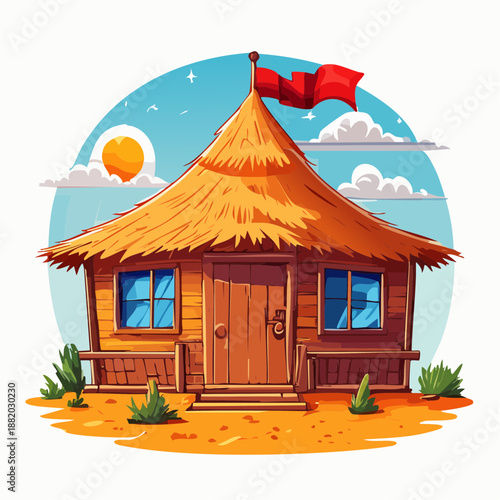 Hütte mit Strohdach - Cartoon Comic Stil