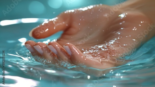 A clean set of fingers resting in warm water as part of a cuticle softening treatment at a nail salon