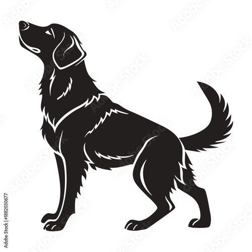 Silhouette of a happy dog standing and looking up. Domestic pet vector illustration.