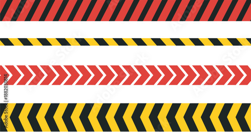 Red and yellow sale warning tapes retail marketing stripes, protective signal tape, promotional striped bands, caution warning graphics, vector illustration for sales, displays, signage