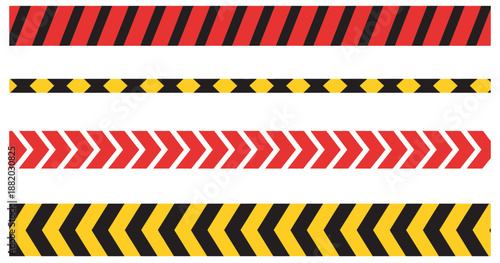 Red and yellow sale warning tapes striped marketing bands, protective caution tape, retail display signage, promotional stripes, vector design for store decoration, warning symbols