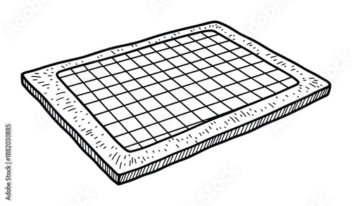 Hand drawn illustration of a foam mattress with grid pattern, a comfortable bed mattress topper.