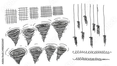 Abstract digital pattern featuring zigzag lines and geometric shapes in red, white, and purple hues on a dark grey background illustration