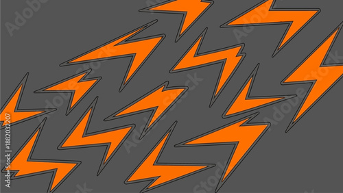 Set of stylized orange lightning bolts on a dark gray background, vector illustration