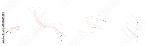 Illustrating particle motion with trajectories, brown lines and blue dots for data visualization